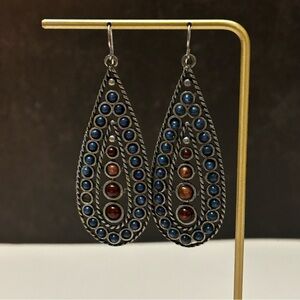 Vintage Blue and Brown Teardrop Earrings
